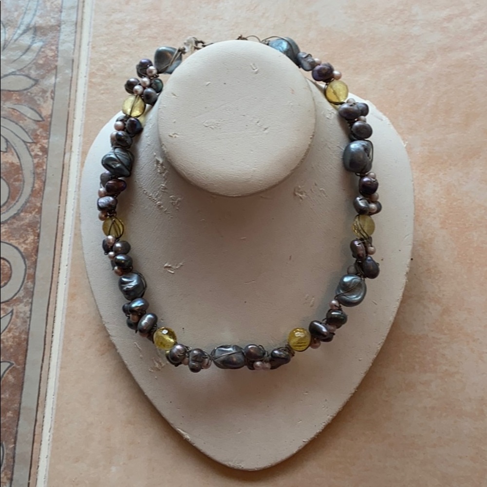 Genuine Fresh Water Pearl & Citrine on SS Neck